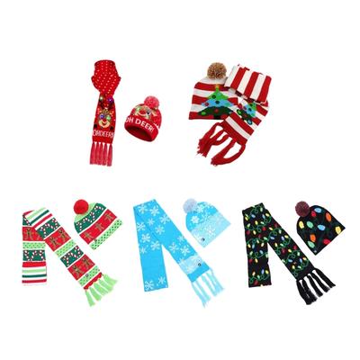 Christmas Knitted Warm Hat Tassels Scarf Baby Beanie Bonnet Hat with Hairball and Neck Scarf Set for Infant 3-10Years