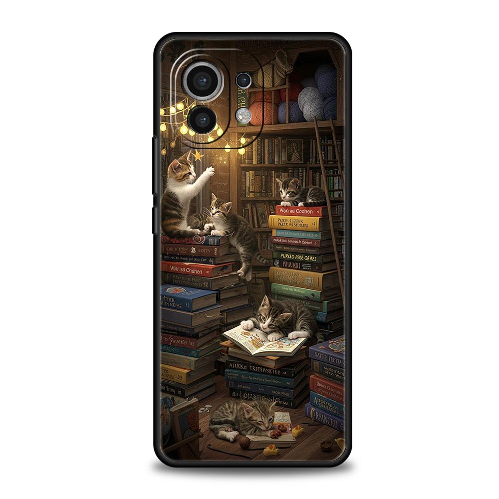 Phone Case Cover for Xiaomi Mi 17 Pro Max 15 14 13 12 11 Ultra 15T 14T 13T 12T Pro Lite Soft TPU Butterfly Cat Bookshelf Design