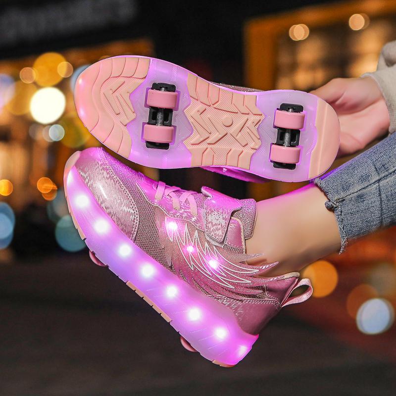 Girs LED Luminous Runaway Shoes Four-wheel Skates Men's and Children's Pulley Shoes LED Light Shoes