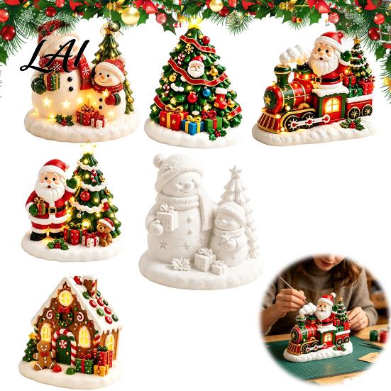 Festive Plaster Models for Painting DIY Christmas Kit Cute Xmas Tree House Santa Snowman Creative Art Projects Adults Figurine Craft Set Holiday