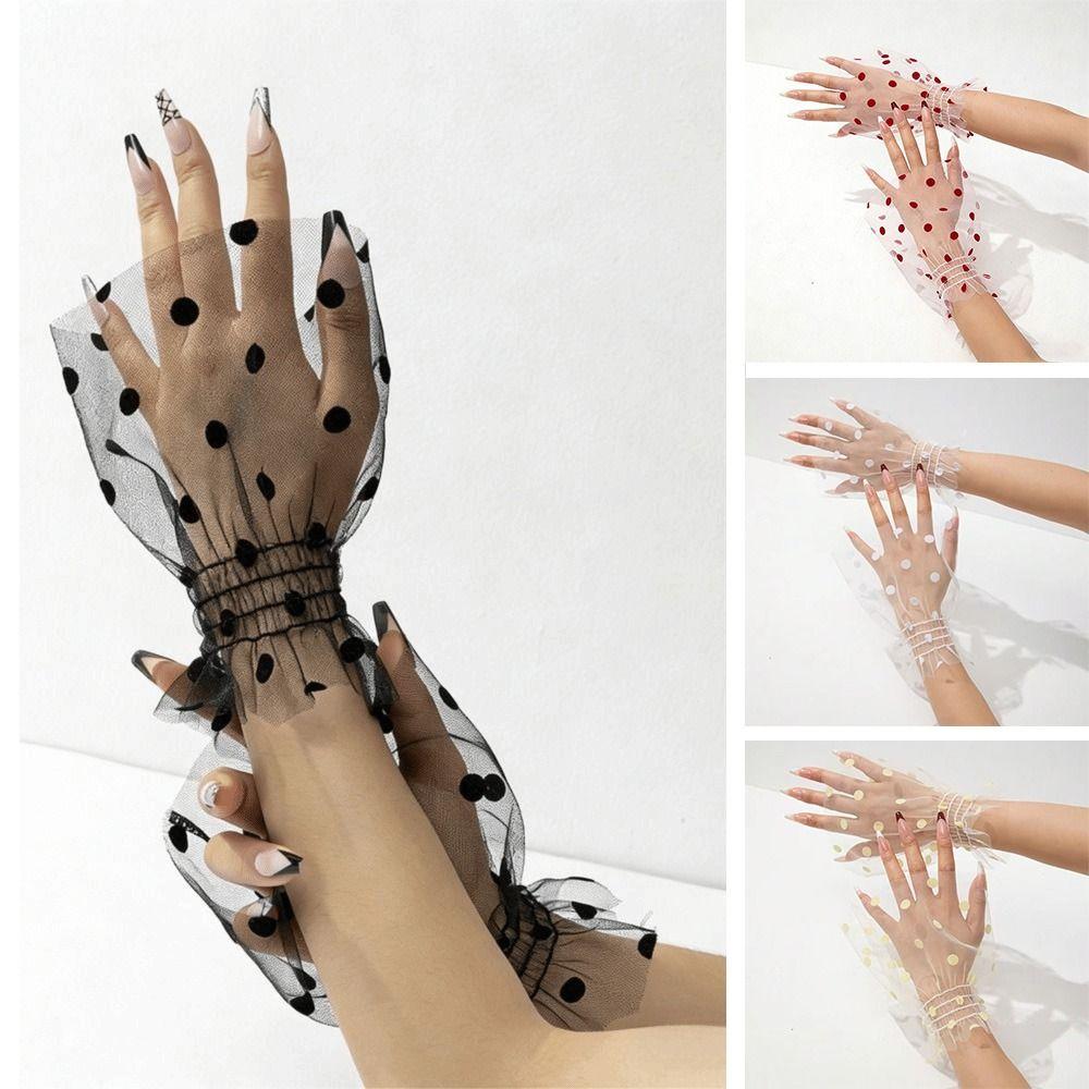 Ruffle Polka Dot Fake Cuffs Pleated Tulle Detachable Wristband False Sleeve Clothing Decorative