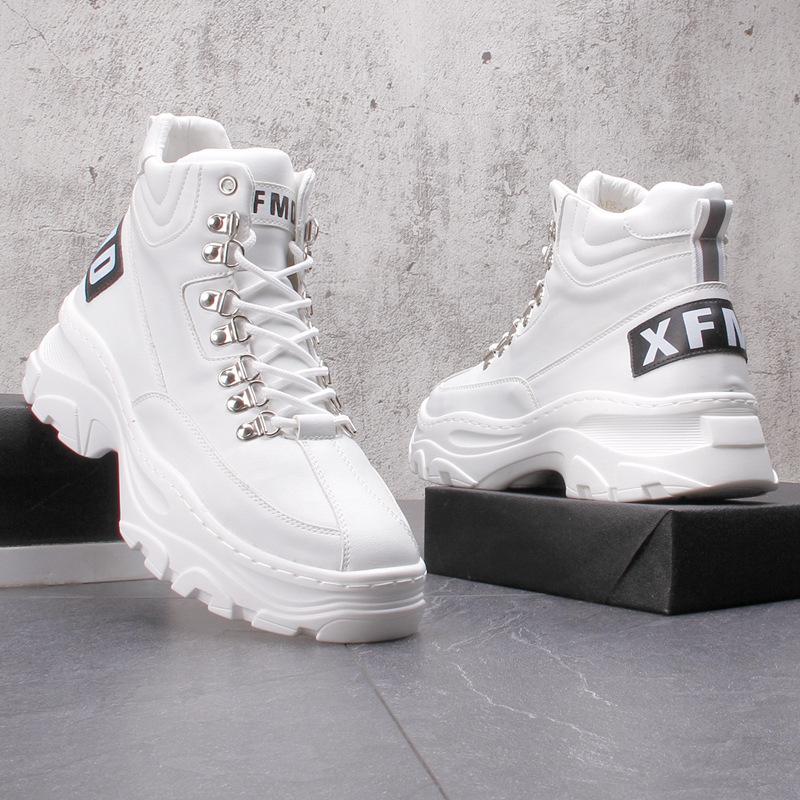 Men's Boots Men's Casual Shoes Color Matching Short Boots Thick Sole Fashionable Metal Buckle High Top Shoes Genuine Leather