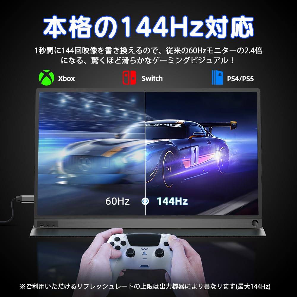Mobile Monitor 144Hz High Speed Response Inch Game Monitor FHD 1920x1080 Image Ratio Wide Color Gamut IPS LCD Panel Ultra Light Ultra Thin Display