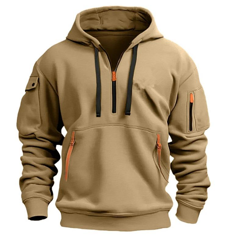 Men S Hooded Zipper Long Sleeve Loose Multiple Pockets Casual Sports Sweatshirt