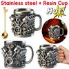 1/2 Stück 3D Auto-Motor-Design Kaffeetasse Edelstahl Harz Becher Bierkrüge Lustiges Trinkzubehör Für Zuhause und Büro Bar