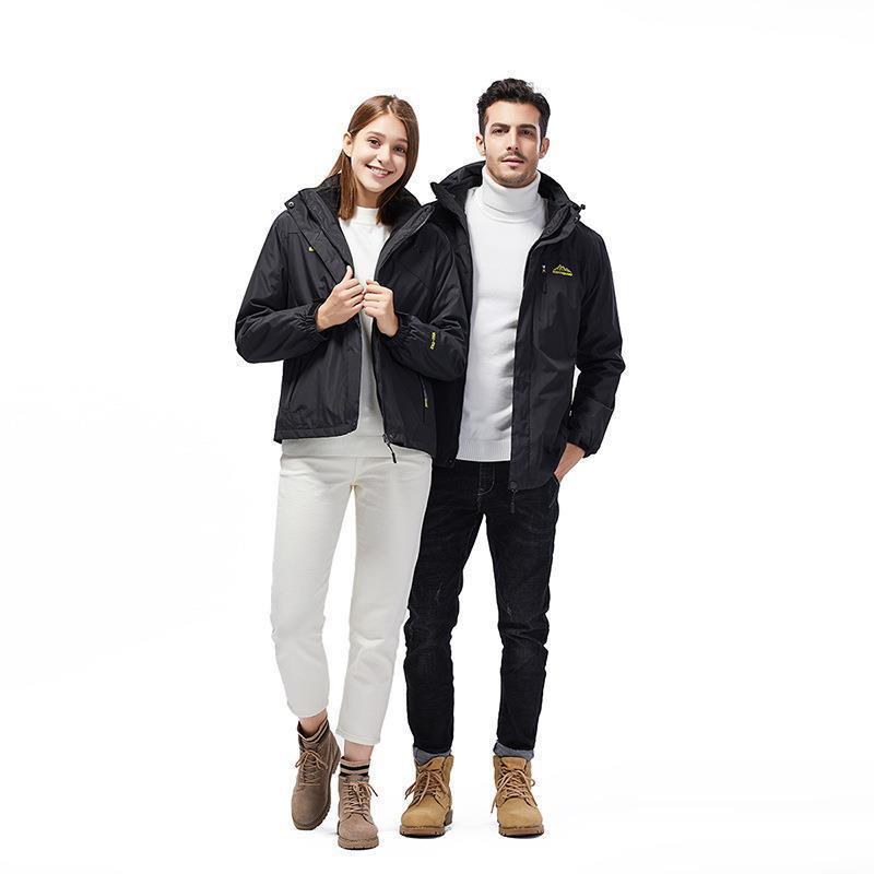 Windproof Outdoor Jacket Set: Couples' 3-in-1 with Detachable Fleece for Men & Women, Ideal for Autumn & Winter