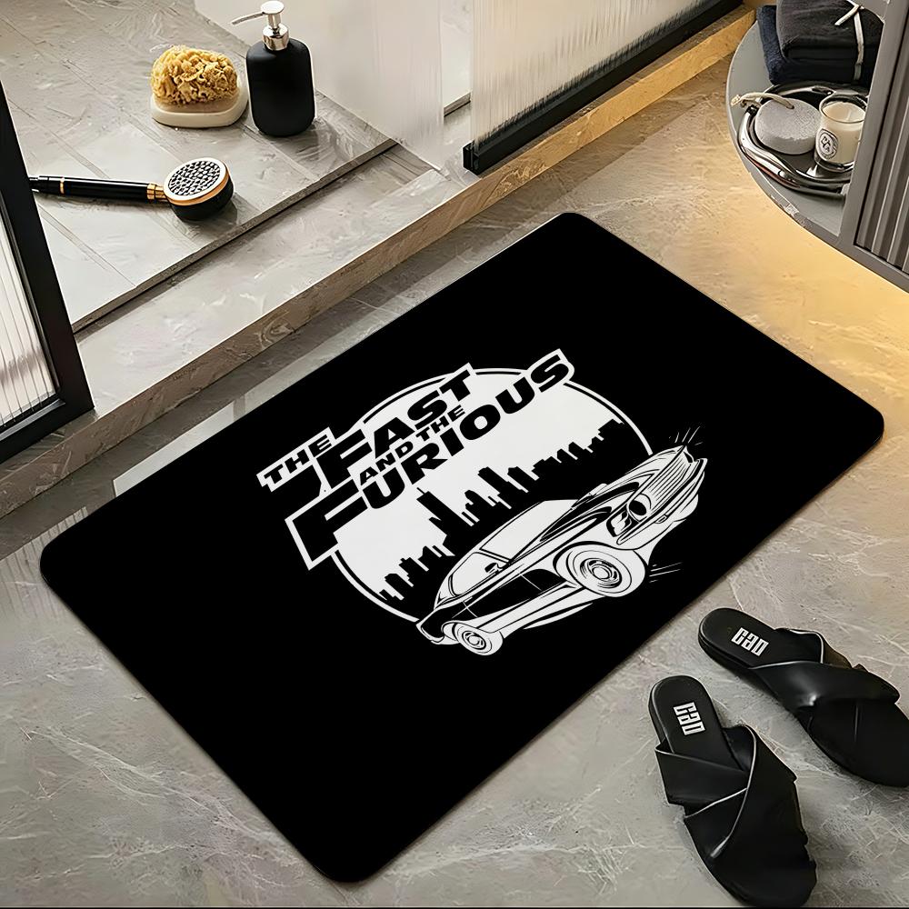 Movie F-Fast & Furious-F Floor Mat Soft Flannel Entrance Door Mat Non Slip Absorbent Bathroom Bedroom Floor Rug
