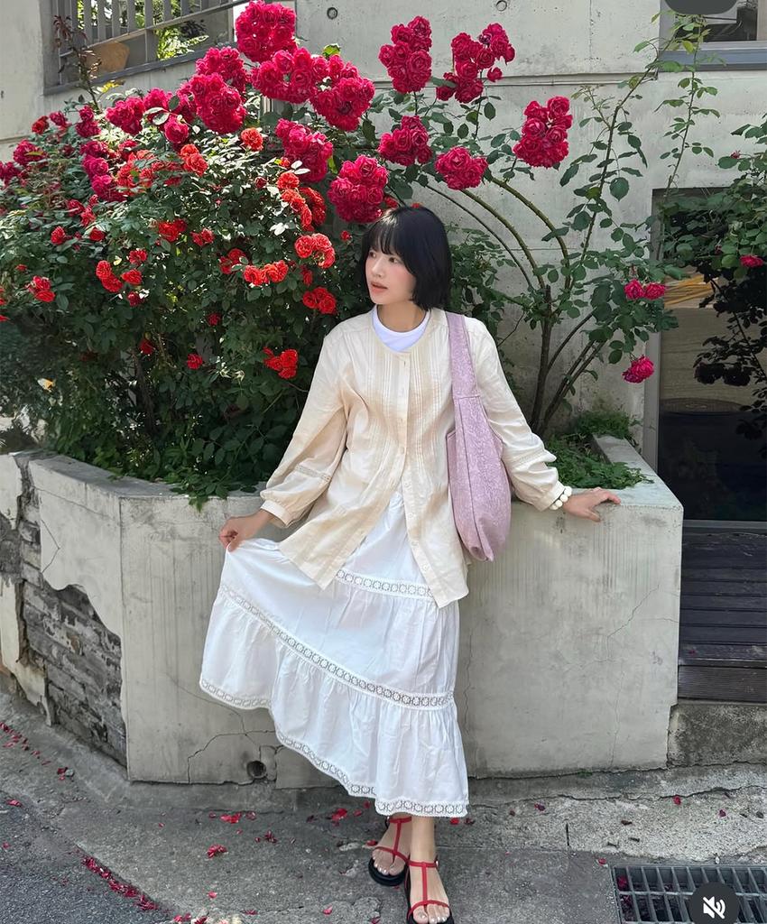 Olai Kang-Kang (Camellia) Floral Lace Tiered Skirt_White (2 Colors)