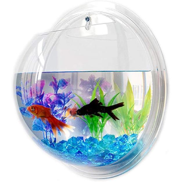 Transparent Creative Wall Mounted Acrylic Fish Bowl Hanging Aquarium Fish Tank Home Decor (23cm Diameter) (23CM)