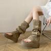 Retro Style Platform Thick Bottom Women Sandals Boots Spring Autumn Fashion Shoes Ladies Clip Toe Knee High Booties