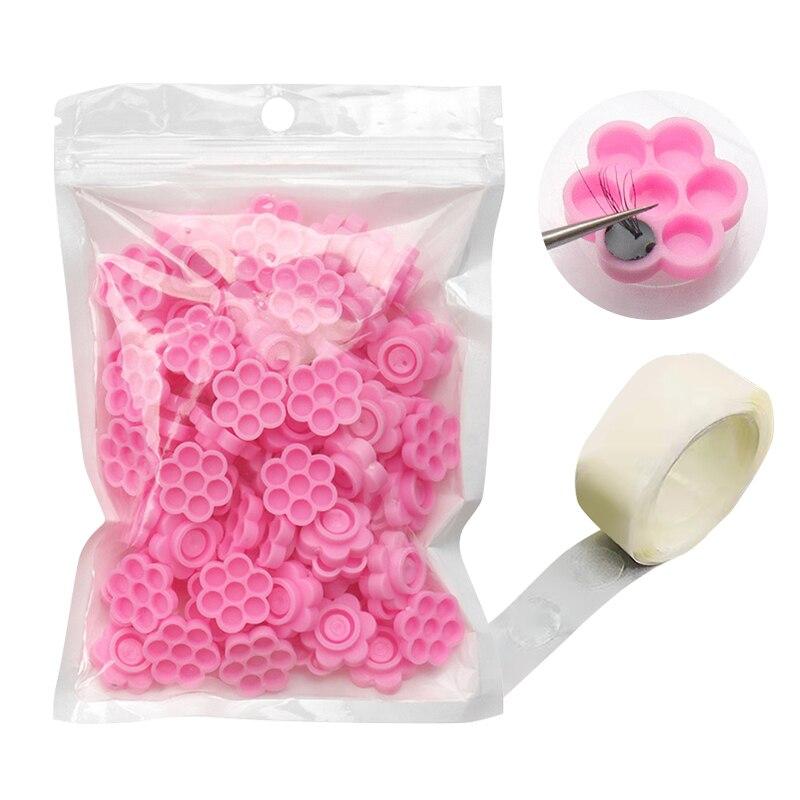 100pcs Disposable Glue Pallet Eyelash Extension Holder Pallet for Tattoo Pigment Adhesive Gel Glue Container Flower Makeup Tools