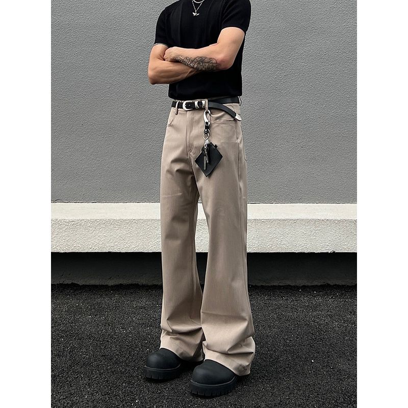 Blaexit American-Style Cleanfit Curved-Leg Flared Trousers for Men, Straight-Leg Drape Minimalist Old Money Vibe Pants