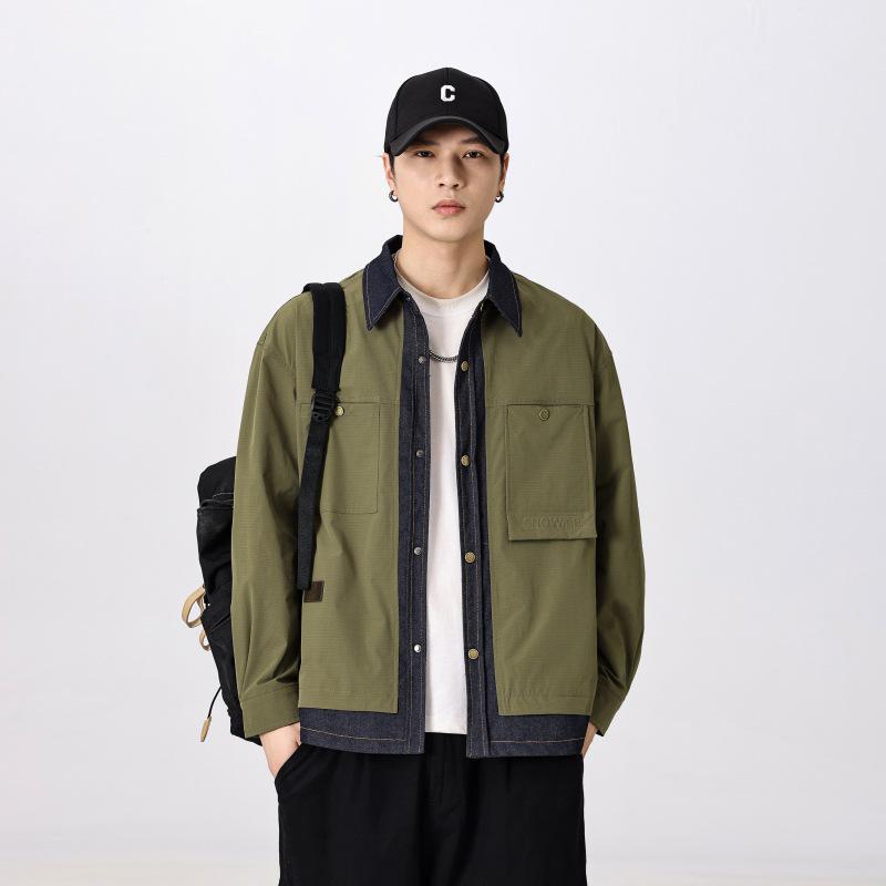 Men's Designer-Style Faux Two-Piece Jacket, Spring/Autumn 2025, Loose Casual Workwear, Trendy Cotton Outerwear.