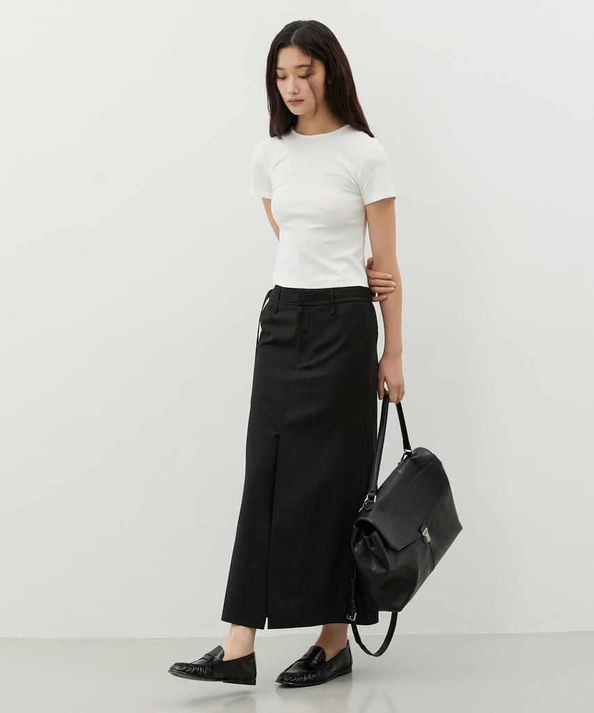 CITYBREEZE Strap Tailored Long Skirt_Black