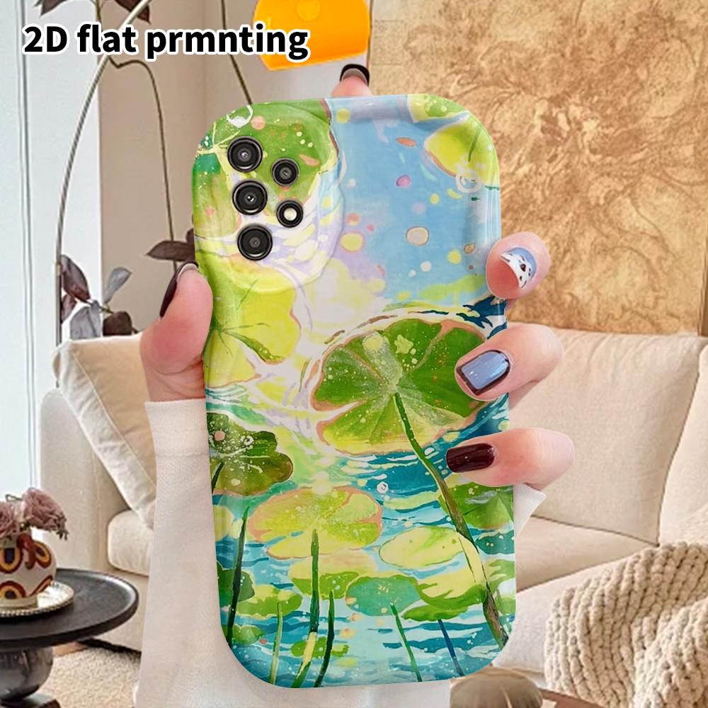 Phone Case: 2D Flat Samsung Galaxy A34 A35 M05 M06 S20 S22 S21 FE Plus 5G Protective Case, Couple Style, Lotus Pond and Leaves, Christmas and Hallowee