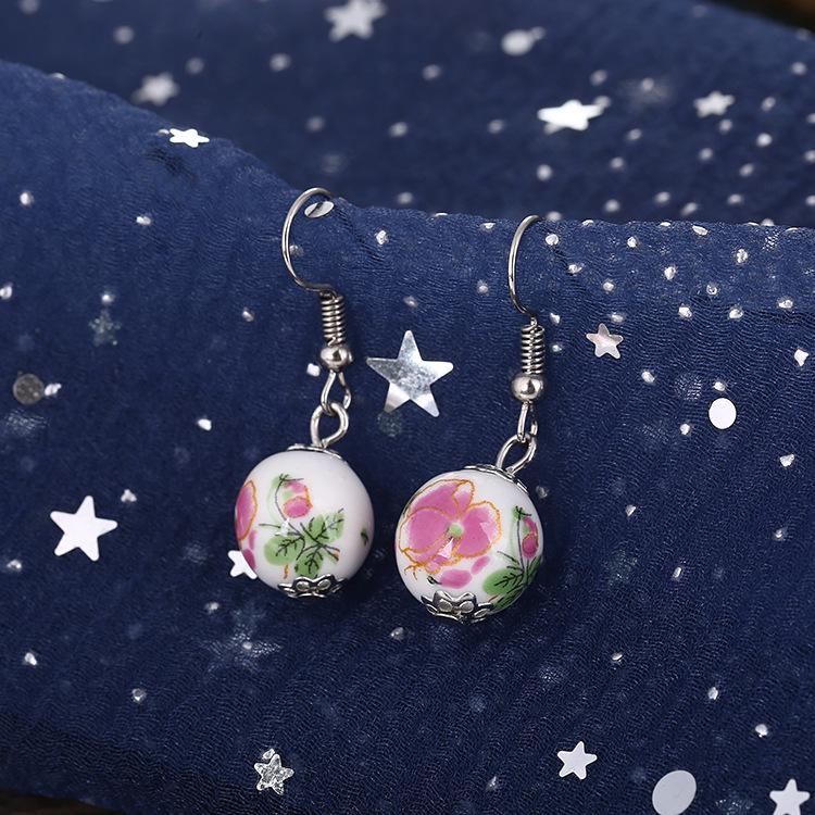 Handmade Blue & White Porcelain Ceramic Earrings, Chinese Ethnic Style