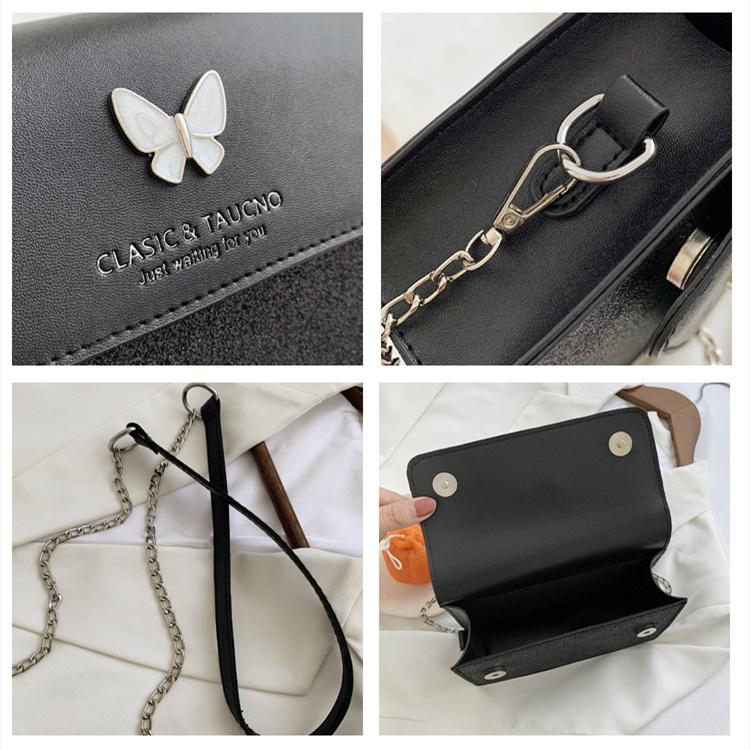 Женская однотонная квадратная сумка с цепочкой — фото 14