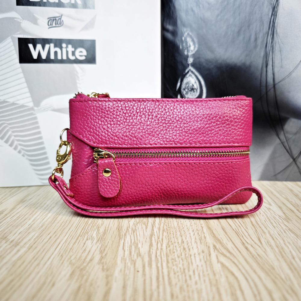 Top-Grain Cowhide Leather Wristlet: Key Pouch, Coin Purse, Card Holder, Wear-Resistant Multifunctional Small Handbag.
