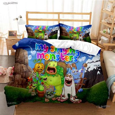 Διασκεδαστικό Παιχνίδι My Singing Monsters Χαριτωμένο Κάλυμμα Παπλώματος Όλων των Εποχών Σετ Κλινοσκεπασμάτων Μαλακό Κάλυμμα Παπλώματος και Μαξιλαροθήκες Μονό/Διπλό/Queen/King