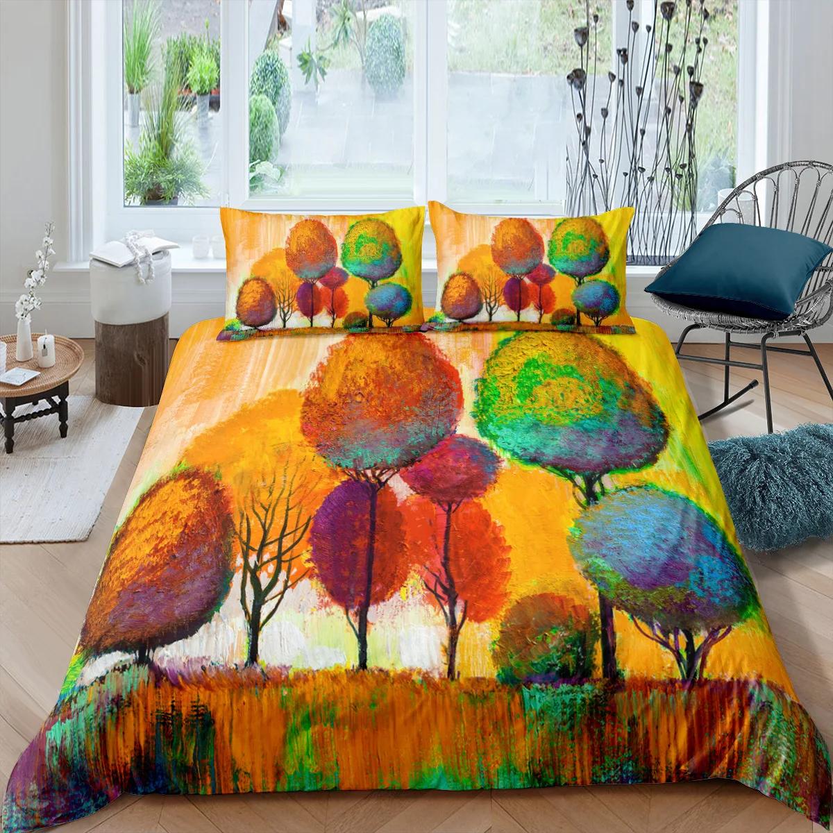 

Oil Painting Trees Duvet Cover King/Queen Size,Woodland Landscape Quilt Cover for Kids Boys Girls 2/3pcs Polyester Bedding Set 70x133cm 2pcs