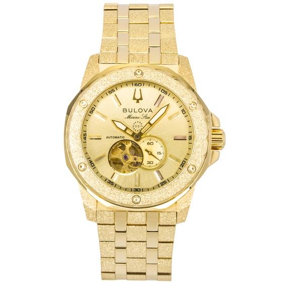 Bulova Marc Anthony Marine Star Goudkleurig Roestvrij Staal Open Hart Champagne Wijzerplaat Automatisch 97A200 Herenhorloge champagne