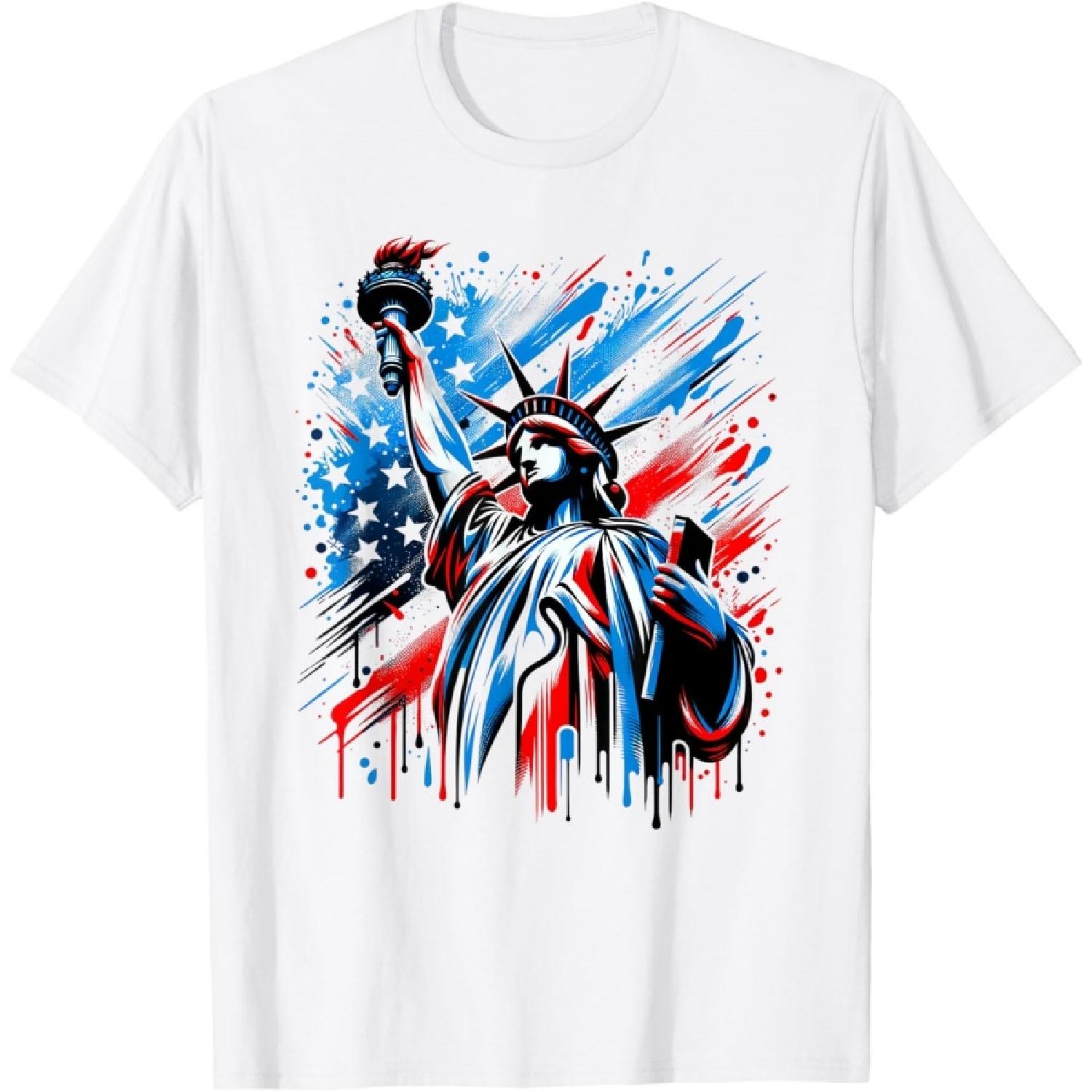 Statue of Liberty Paint Splatter American Flag USA Pride T-Shirt for Women Kids Men XXXXXL белый