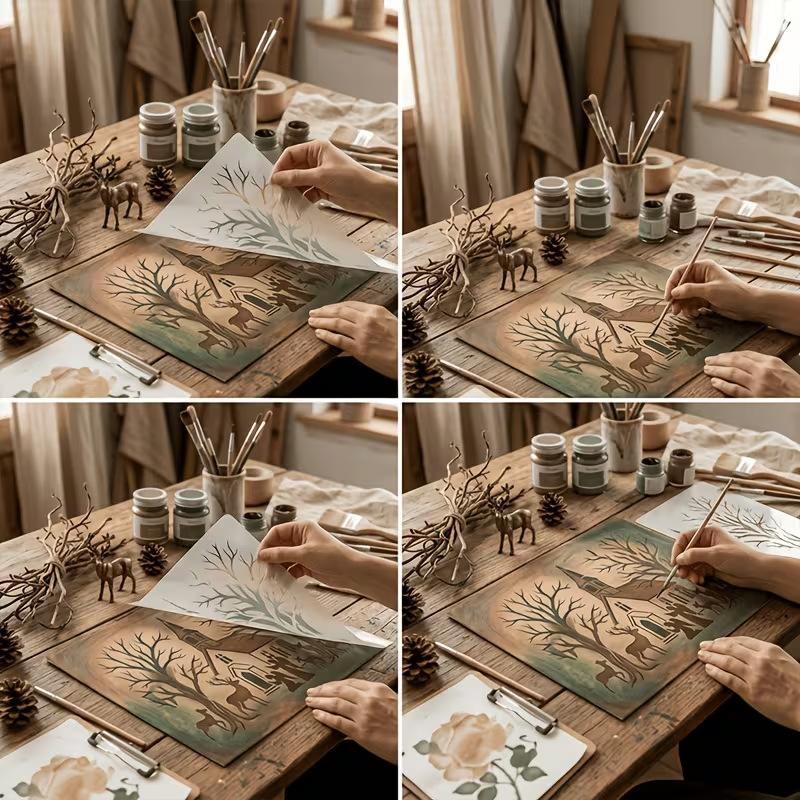 3ks 21×14,8cm Sada vánočních šablon Opakovaně použitelné PET šablony na stěnu, okno, dřevo, látku DIY sváteční dekorace