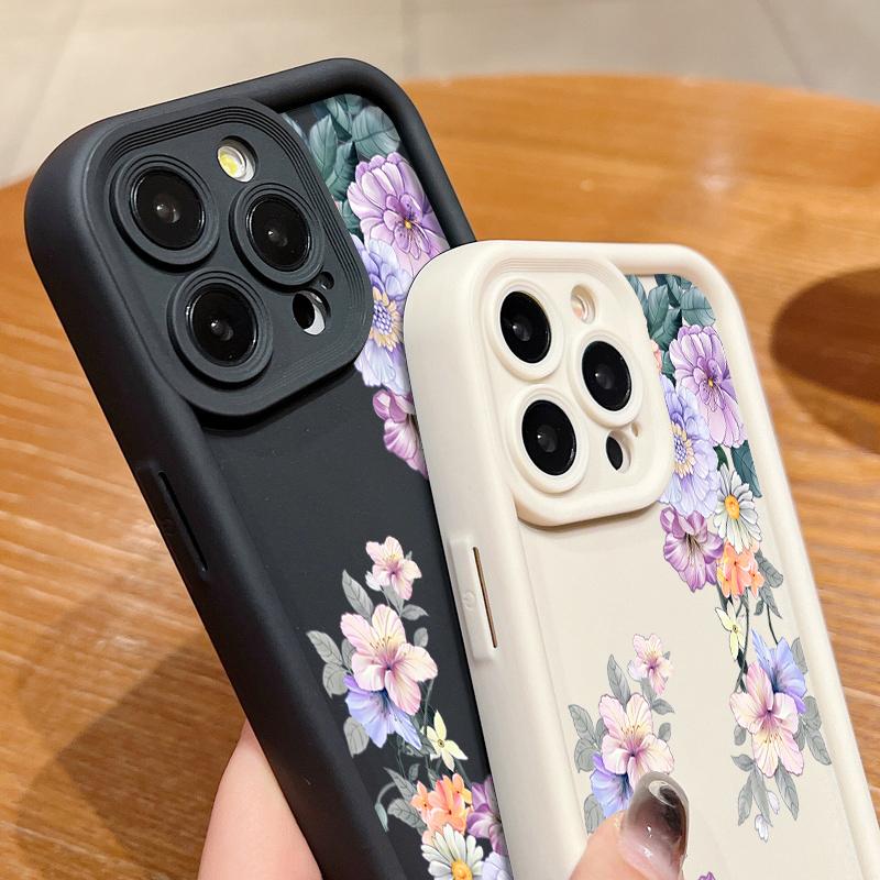 For iPhone 16 Pro Max 15 Pro 14 Plus 13 12 11 XS 8 7 Case Colorful Floral Print Lens Protection Shockproof Matte TPU Soft Phone Cover