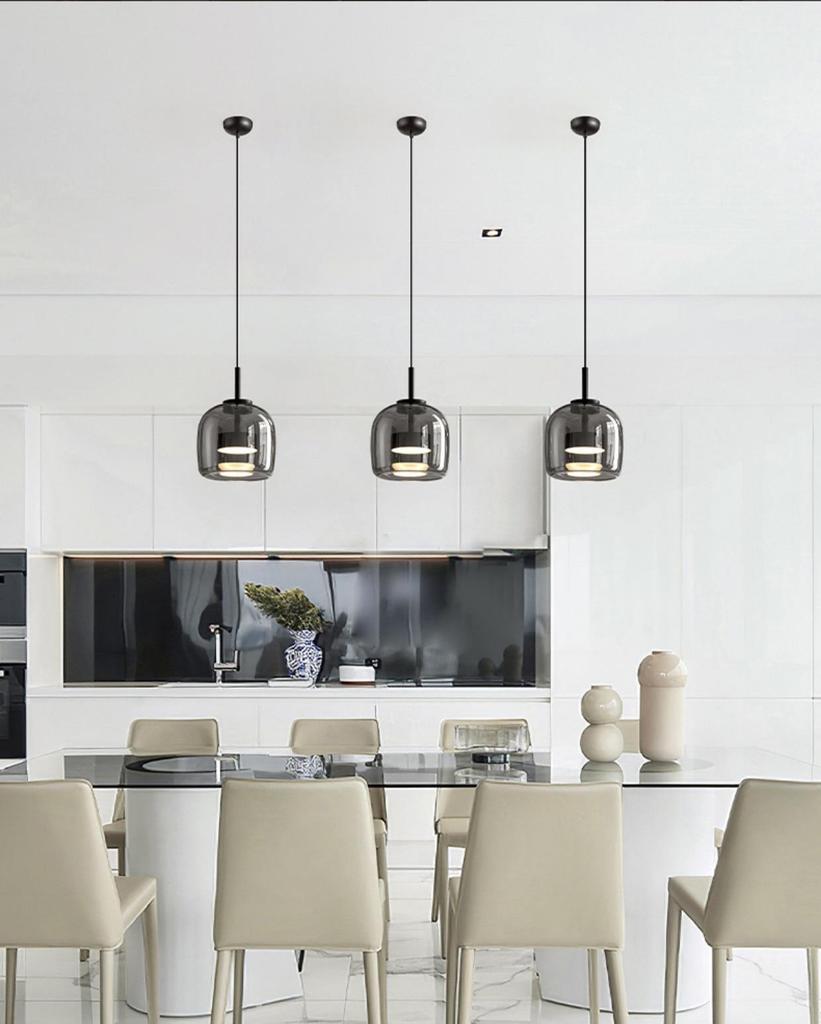 Nordic Postmodern Minimalist Glass Chandelier - Grey Designer Light for Restaurant, Bar, or Bedroom