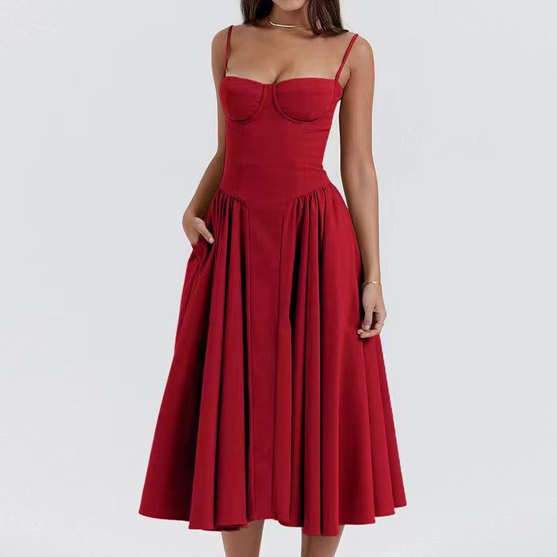 New Arrival Autumn Spaghetti Strap Multi-color Sexy Mid-length Skirt