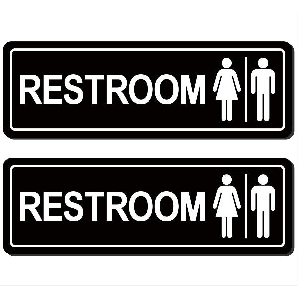 Restroom Sign – Commercial Restroom Sign (2-Pack) – Made From Premium Durable Frosted Acrylic Material, Super Strong Self-Adhesive, Quick And