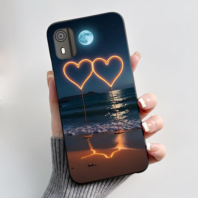 For Nokia C02 Phone Case Cute Funny Love Rabbit Animal Black Matte Soft TPU Protective Back Cover for Nokia C2 2nd Edition Case