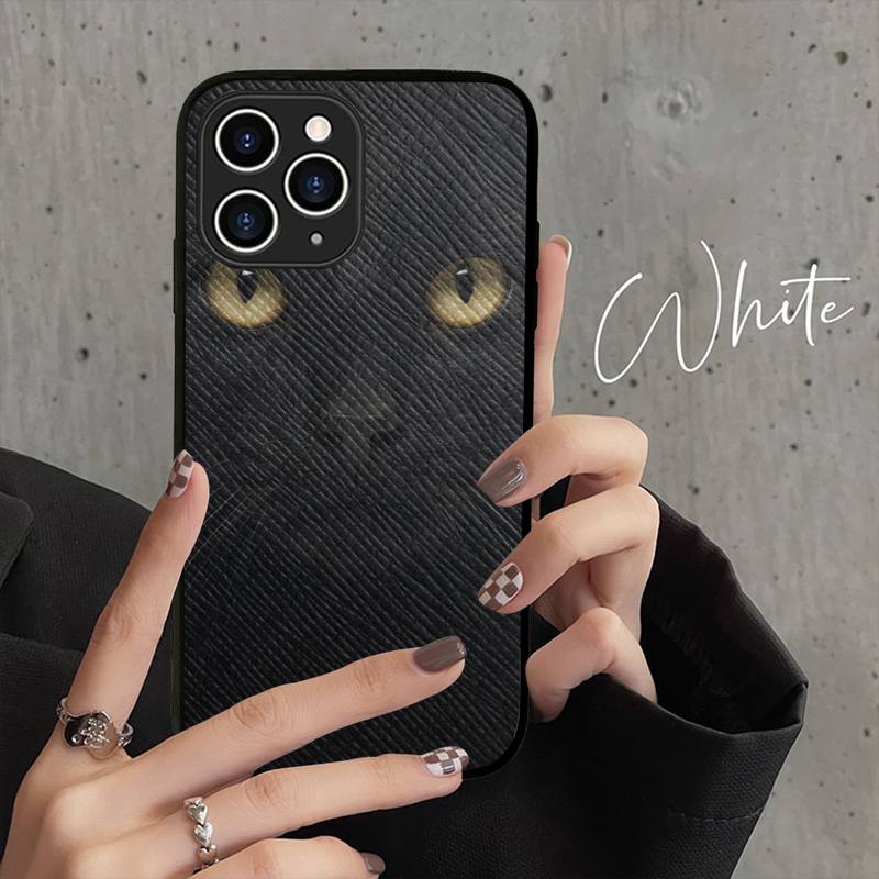 Schwarze Katze Starrendes Auge Handyhülle Hartlederhülle für iPhone 11 12 13 Mini Pro Max 8 7 Plus SE 2020 X XR XS Coque