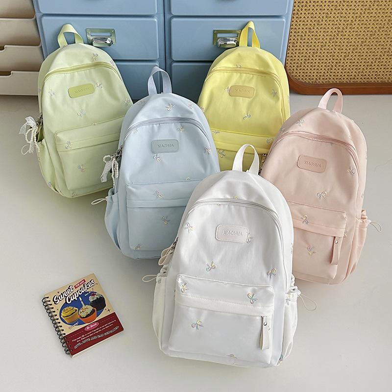 Schoolbag student schoolbag bow embroidery small fresh junior high school girls high value large capacity backpack high school backpack