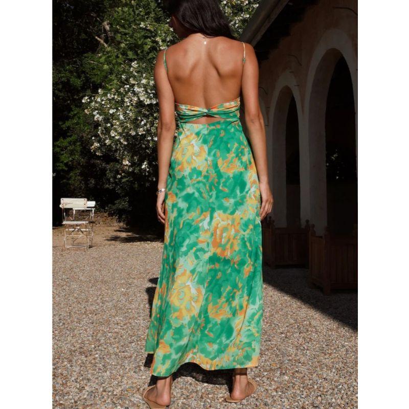 Vacation Summer New European and American Fashion off-Neck Sexy Sexy Backless Sleeveless Sling Dress Beach Long Dress