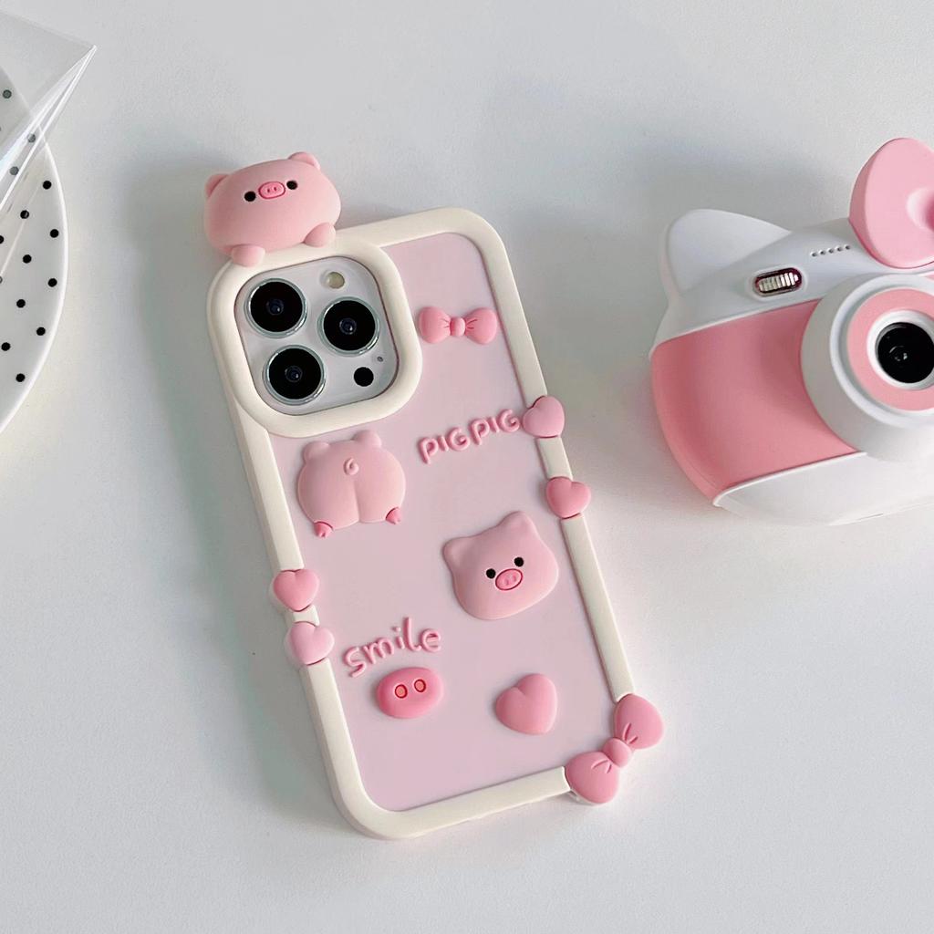For iPhone 16 Pro Max Silicone Case Cute 3D Pig Design Shockproof Phone Back Cover
