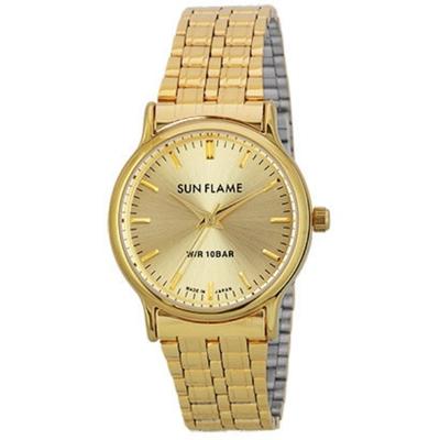 J-AXIS Men's MJG-X02-G (SUNFLAME Quartz Men's Sun Flame) Round Watch Gold Alloy Analog