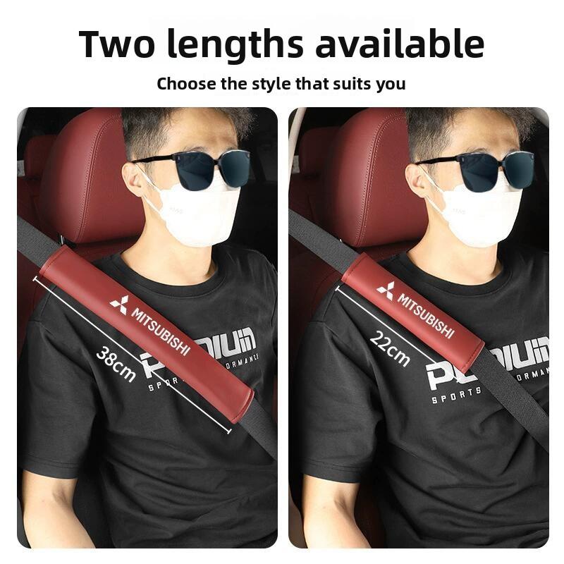 ysdf5 Car Leather Seat Belt Shoulder Protector Pad Soft Cover For Mitsubishi Logo Auto Interior Decorative Styling Parts Accessories