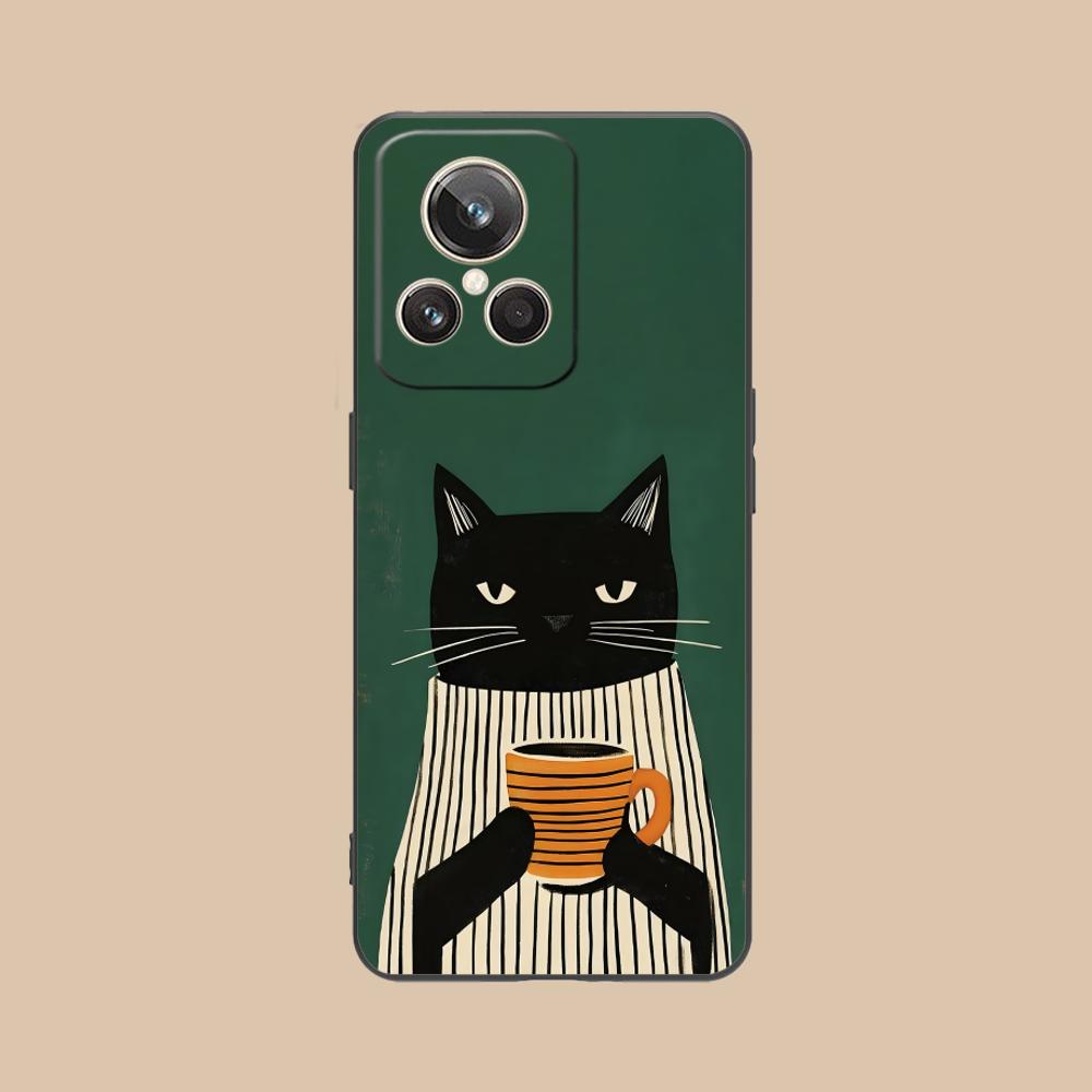 Cute Coffee Cat Matte TPU Mobile Phone Case for Realme GT 8 Neo Pro C75 73 71 C67 65 C55 53 C35 31 C20 15 Colorful Cover