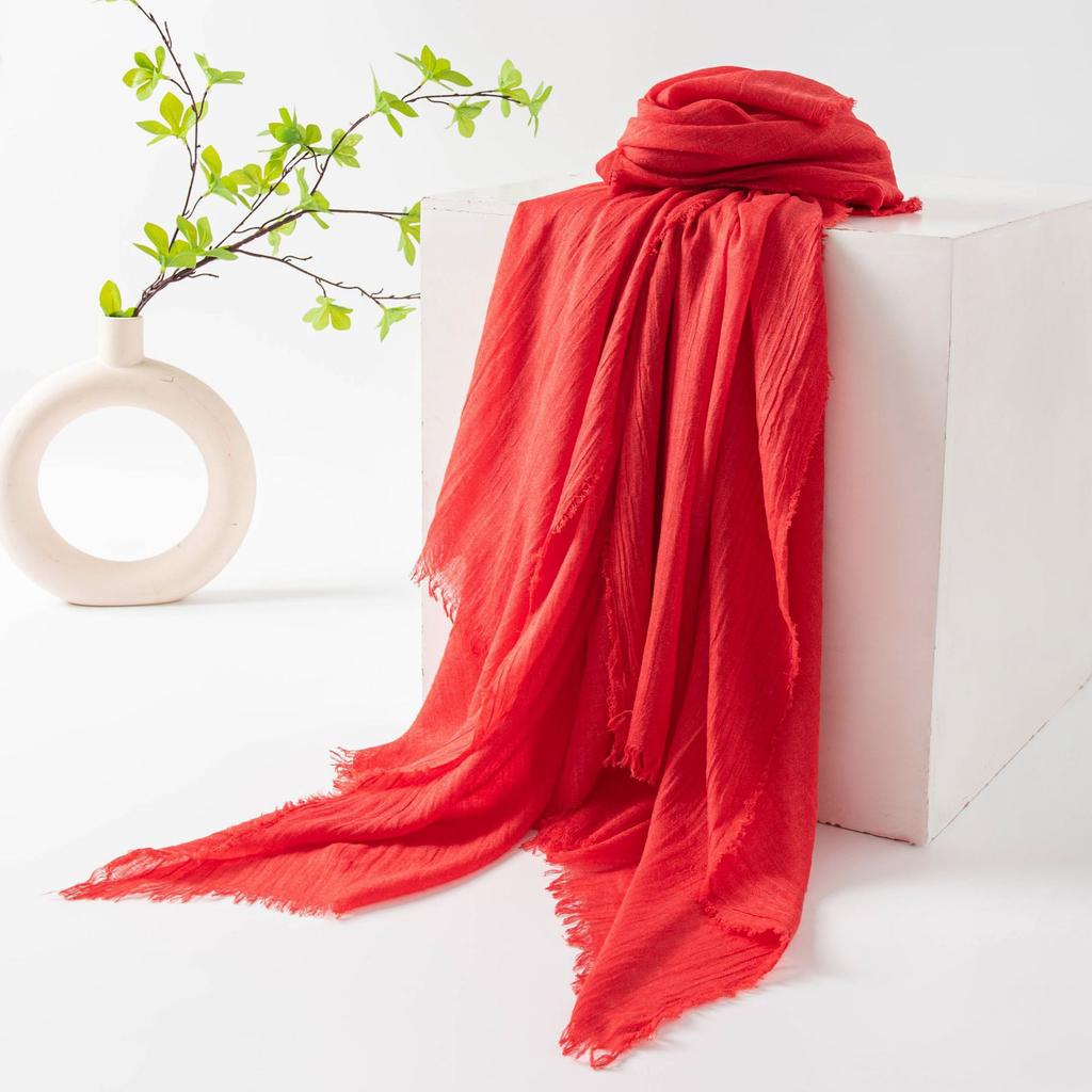 Spring Summer Scarves Imitation Cotton Linen Pure Color Simple Sun Protection Shawl Women's High-end Sense Long Silk Scarf Tourist Headscarf Wholesale