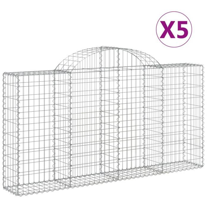 VidaXL Curved Gabion Baskets 5 Pcs 200x30x100/120 Cm Galvanized Iron, Gabion, Gabion Cage, Gabion Wall Basket, Wall 3146113