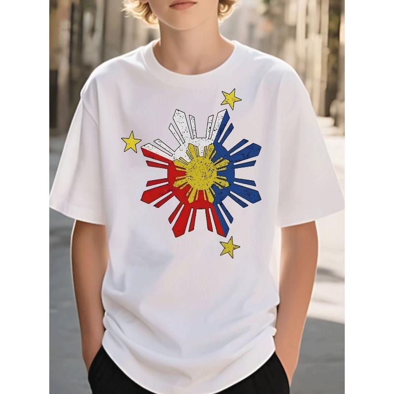 T-Shirt Boys Clothing Casual Trendy Philippines Flag Sun Stars Pattern 110 белый