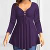 Women's V Neck Long Sleeve Tunic Top Loose Fit Plus Size Solid Ruched Button Detail Flared Hem Casual Blouse