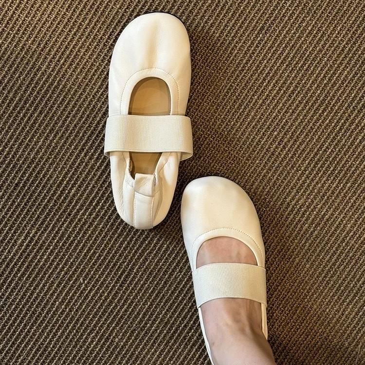 Sheepskin version~ Retro super soft round head shallow mouth one word with Mary Jane single shoes women's versatile ballet flats