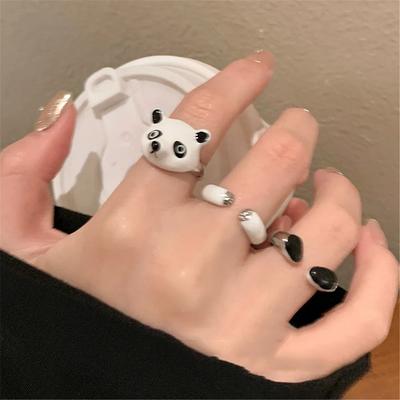 3Pcs Cute Cartoon Panda Open Rings for Girls Teens Fashion Drip Oil Jewelry Gift Creative Women Present