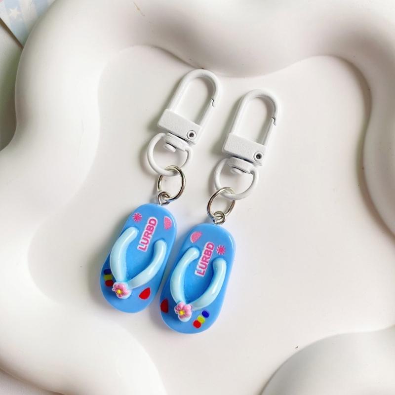 Small Flip Flop Keychain Cute Shoe Pattern Key Rings Resin Texture Assorted Colors Key Holder Suitable for Women Boy