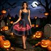 Women's Halloween Print Off-Shoulder Spaghetti Strap Dress