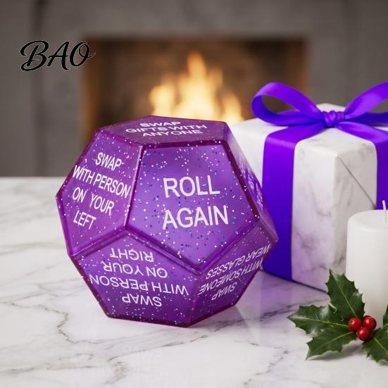 Secret Santa Game Props Swap Gift Exchange Dice, 12-Side Glitter Christmas Stocking Stuffers, Ideas Holiday Gathering Activities Dice for Family