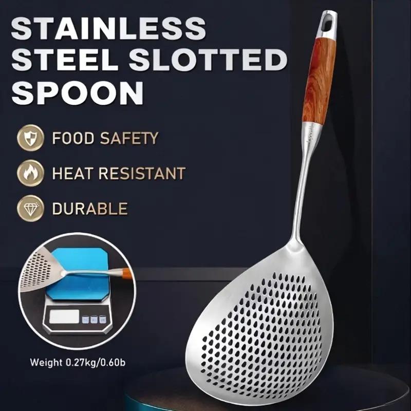 Large Stainless Steel Skimmer Ladle, Slotted Spoon for Frying, Hot Pot, and Cooking with Easy Draining