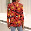 Women's Fashion Casual Lapel 3/4 Sleeve Halloween Print Shirt Women's V-Neck Tops
